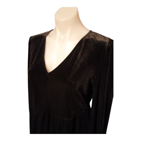 Miss Selfridge Women's Black Velvet Knee Length Babydoll Dress Waist Tie Size 8 - Picture 5 of 12